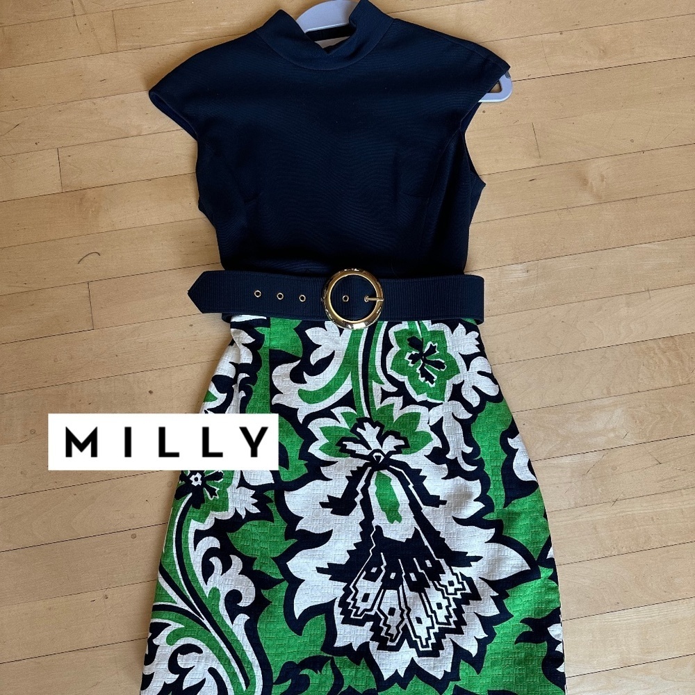 Milly Green/navy sleeveless dress, 0,  GD1295